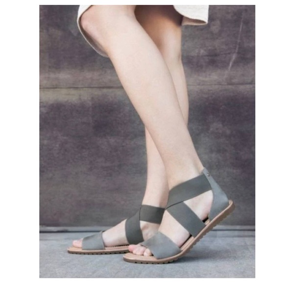 Sorel Ella Spring Summer Full Grain Leather Sandal Women’s Size 8 in Sage Green - Picture 2 of 16